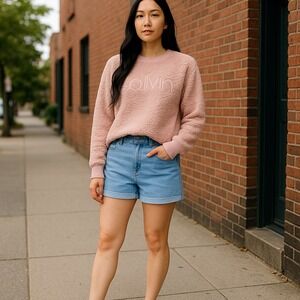 Calvin Klein Sherpa Teddy Pullover Sweatshirt Pale Pink‎ Size S